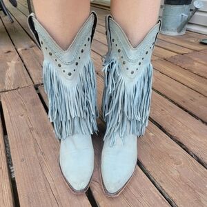 Liberty Black Blue Fringe Leather Boots
